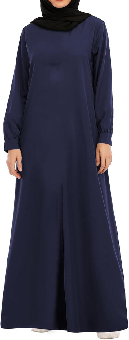 Womens Abaya Long Sleeve Muslim Dress Prayer Clothes Casual Islamic Kaftan with Pocket