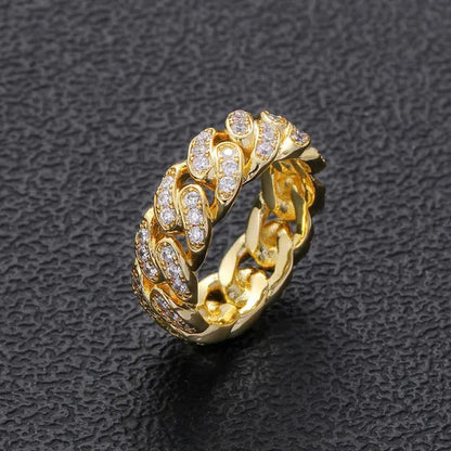 Iced Out Watch 18K Gold Diamond Miami Cuban Chain Link Choker Hip Hop Jewelry Gold Chain for Men Necklace Bracelet Ring Set