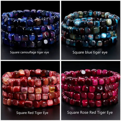 8mm Tiger Eye/Amethyst/Aquamarine/Agate/ Gemstone Bracelet Round Beads Stretch Bracelet Handmade Chakra Healing Stone Jewelry for Women Men Girls