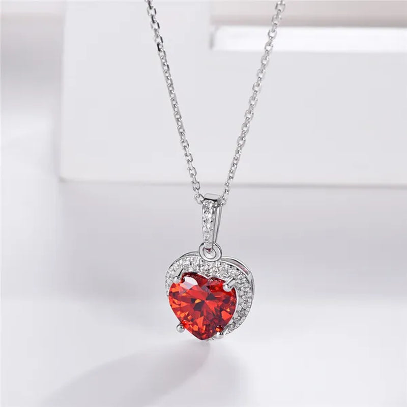 Women's Birthstone Necklace Ruby/Sapphire/ Amethyst Jewelry 925 Sterling Silver Chain Love Heart Pendant Crystal  12 Month Birth Stones Pendant for Women Girls, 誕生石,pierre de naissance,Valentines gift