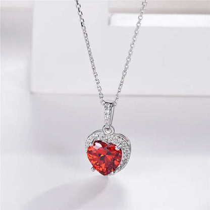 Women's Birthstone Necklace Ruby/Sapphire/ Amethyst Jewelry 925 Sterling Silver Chain Love Heart Pendant Crystal  12 Month Birth Stones Pendant for Women Girls, 誕生石,pierre de naissance,Valentines gift