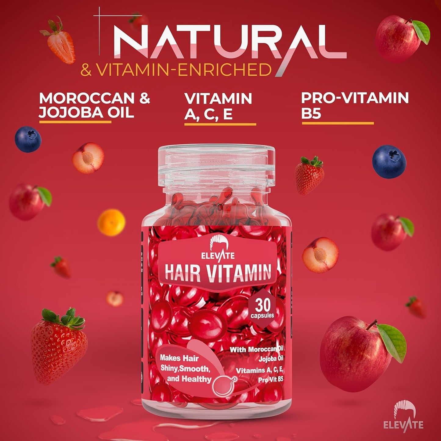 Hair Treatment Serum Oil Capsules - Conditioning Repair & Moisturizing Formula with Argan Jojoba Oils Vitamins a C E Pro Vitamin B5 Healthier Smooth Silky Thicker for Softness (1 Bottle)