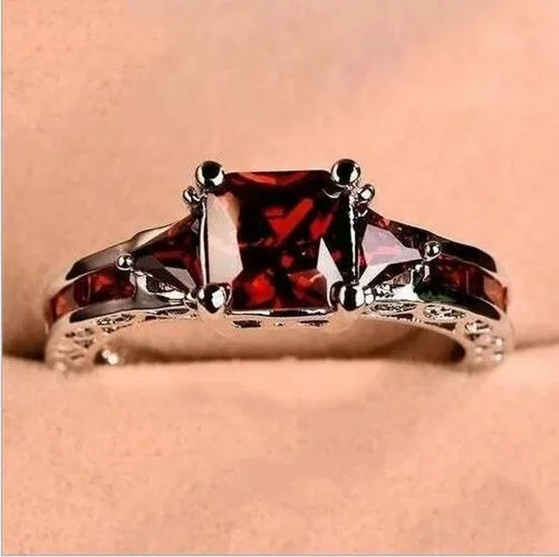 Women's Fashion 925 Silver Plated Green Gemstone CZ Ring Topaz Ring Bride Engagement Wedding Ring Jewelry Size 5 -10 (Choice Color)