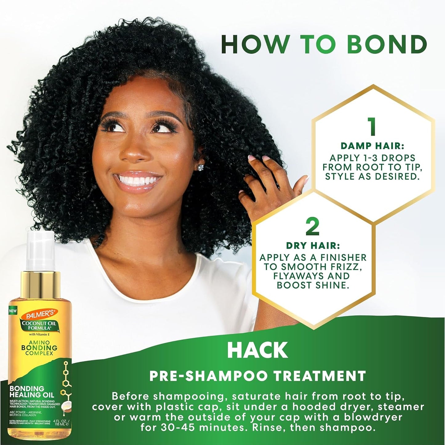 Amino Bonding Complex Hair Oil, Healing Treatment with Coconut Oil & Vitamin E, Heat Protectant, anti Frizz, Adds Shine, Strengthens & Protects Hair Growth, All Hair Types, 4 Fl Oz