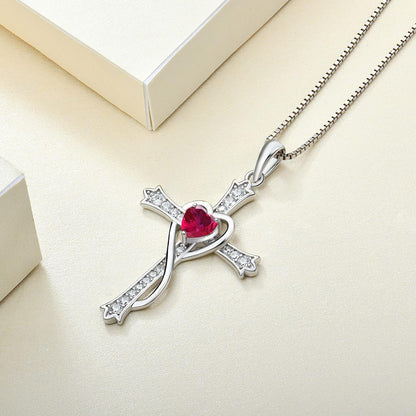 Women'S Heart Cross Necklace 925 Sterling Silver Cubic Zirconia Knot Pendant Crucifix Jewelry for Women