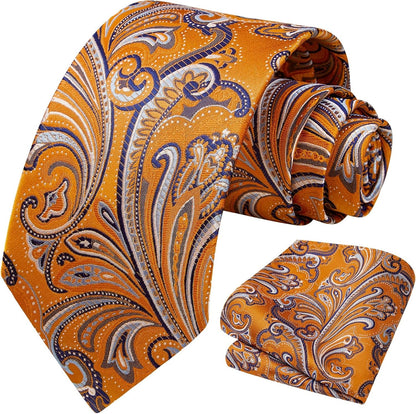 Ties for Men Paisley Tie and Pocket Square Woven Classic Floral Mens Ties Handkerchief Set Wedding Party Necktie