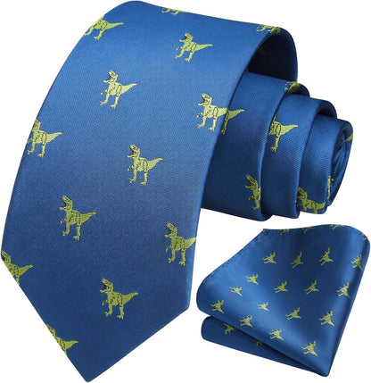 Ties for Men Classic Animal Tie and Pocket Square Set Jacquard Woven Silk Neckties Handkerchief Wedding Party