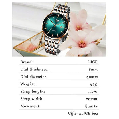 LIGE Luxury Ladies Watch Waterproof Rose Gold Steel Strap Women Wrist Watches Top Brand Bracelet Clocks Montre Femme