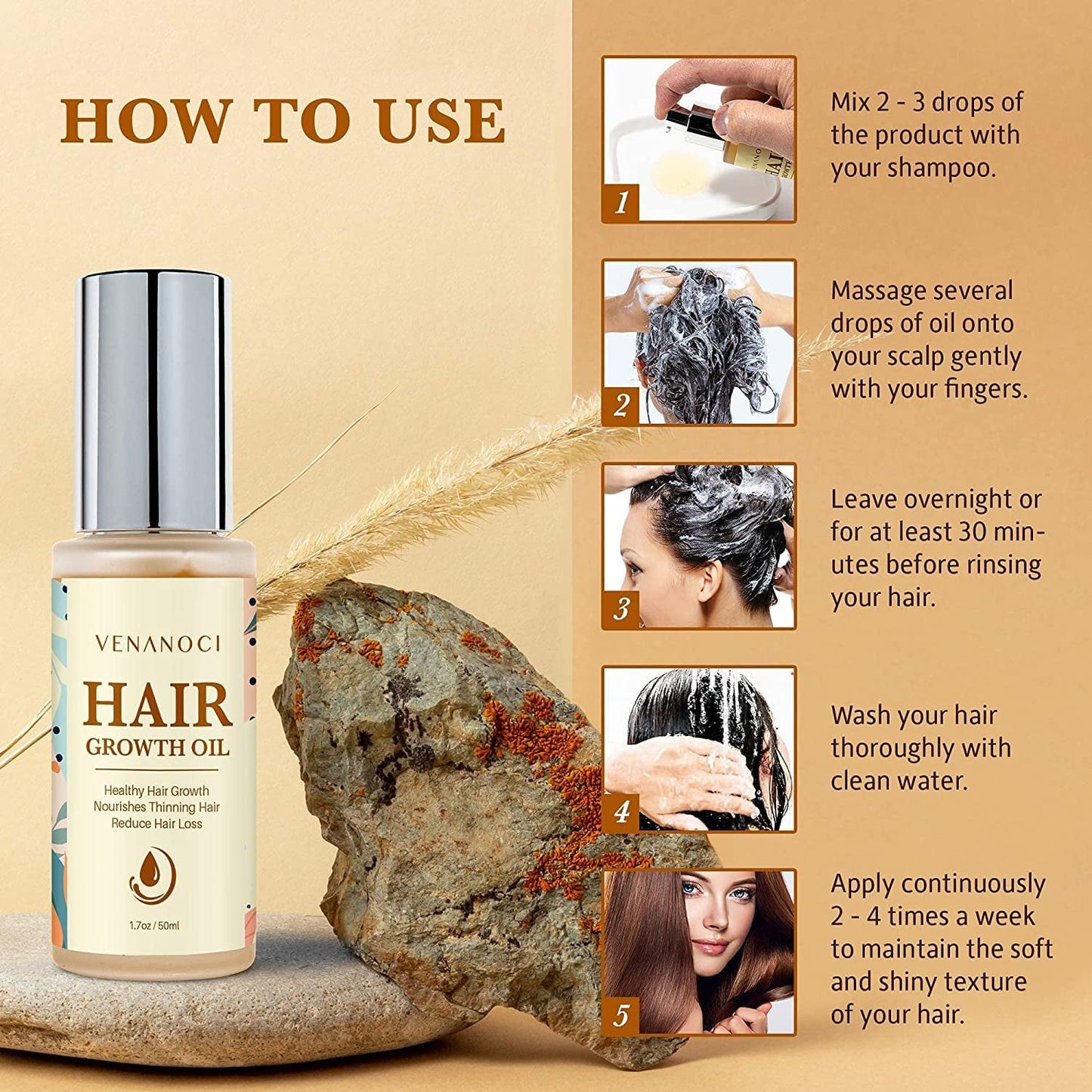 Biotin, Castor & Rosemary Oil for Hair Growth for Women, Hair Loss Treatments for Dry Damaged Hair and Growth, Serum for Thicker Longer Fuller Healthier Hair, All Natural Vitamin Rich Treatment