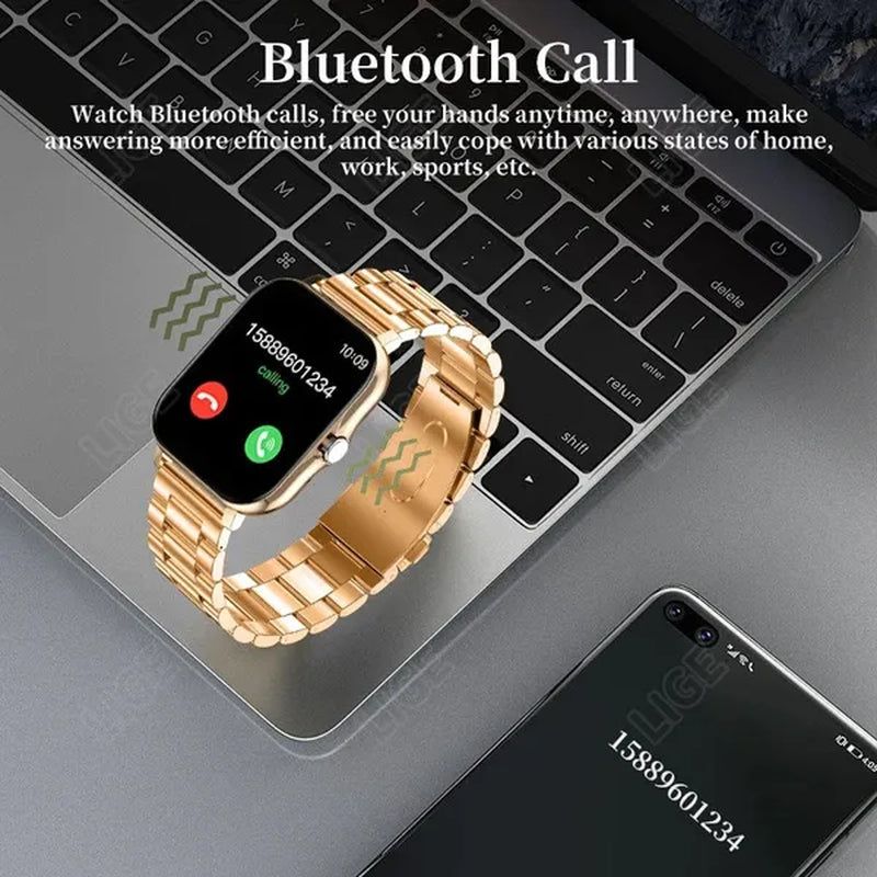 LIGE Smart Watch for Women and Men 1.69" Color Screen Full Touch Fitness Tracker Bluetooth Call Smart Clock Ladies Luxury Gold Smart Watch Relogio Smartwatch