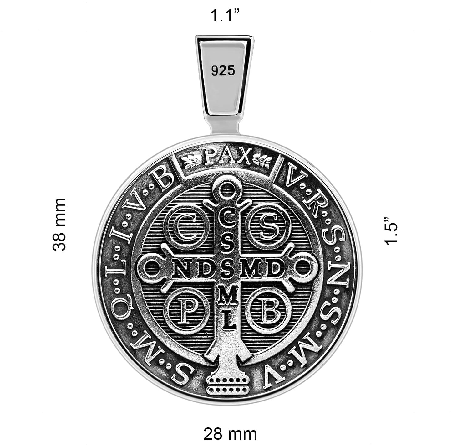 ® Best Saint Benedict Medal Protection Cross Sacramental Christian Amulet Exorcism Solid 925 Sterling Silver Pendant Necklace + Velvet Pouch, Polishing Cloth, Fine Gift Box