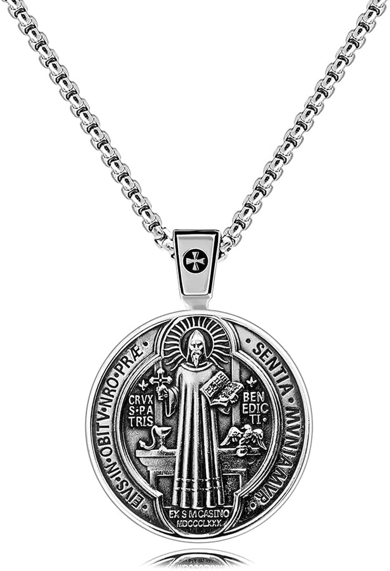 ® Best Saint Benedict Medal Protection Cross Sacramental Christian Amulet Exorcism Solid 925 Sterling Silver Pendant Necklace + Velvet Pouch, Polishing Cloth, Fine Gift Box