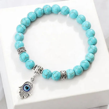 Turkey Evil Eye Beaded Bracelets Butterfly Buddhist Palm Hand Owl Turtle Alloy Pendant Bracelet Women Men Lucky Stretch Bangles Jewelry