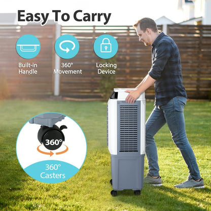Evaporative Air Cooler, 3500 CFM Swamp Cooler with 11 Gallon Remote, Portable Water Cooling Fan with Scroll Casters, 3 Speed Cooling Fan, 4 Ice Packs for Office Garage Outdoor Commercial