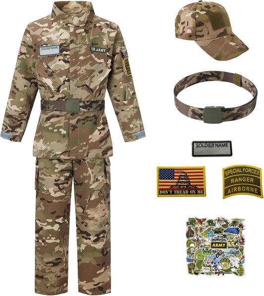 Kid Army Costume,Deluxe Soldier Costume Boy and Girl,Army Camouflage Uniform for Kid
