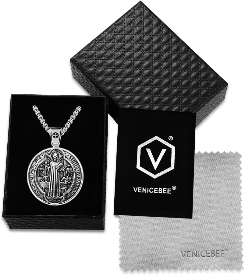 ® Best Saint Benedict Medal Protection Cross Sacramental Christian Amulet Exorcism Solid 925 Sterling Silver Pendant Necklace + Velvet Pouch, Polishing Cloth, Fine Gift Box