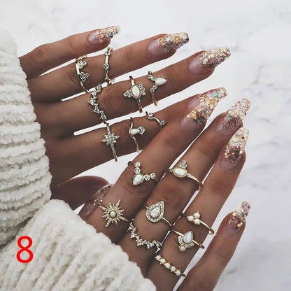 10style Retro Beauty Avatar  Coin Cross Ring Set Pattern Love Fatima Palm   Ring Set for Women