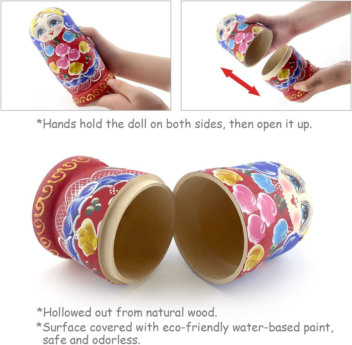 Russian Nesting Dolls Wood Matryoshka Stacking Set of 7 Handmade Toys for Children Kids Adults Easter Mother'S Day Birthday Christmas Halloween Home Room Decoration Gift