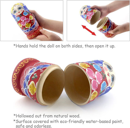 Russian Nesting Dolls Wood Matryoshka Stacking Set of 7 Handmade Toys for Children Kids Adults Easter Mother'S Day Birthday Christmas Halloween Home Room Decoration Gift