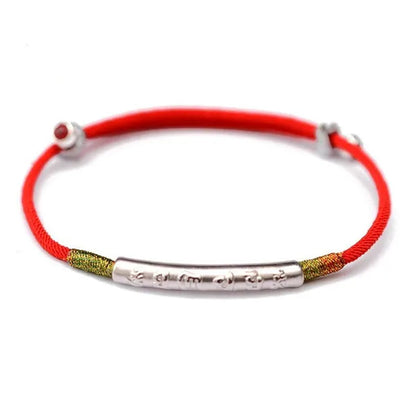 Tibetan Buddhism 999 Sterling Silver Six Words Mantra Charm Bracelet Lucky Red Wax String Handmade Amulet Jewelry