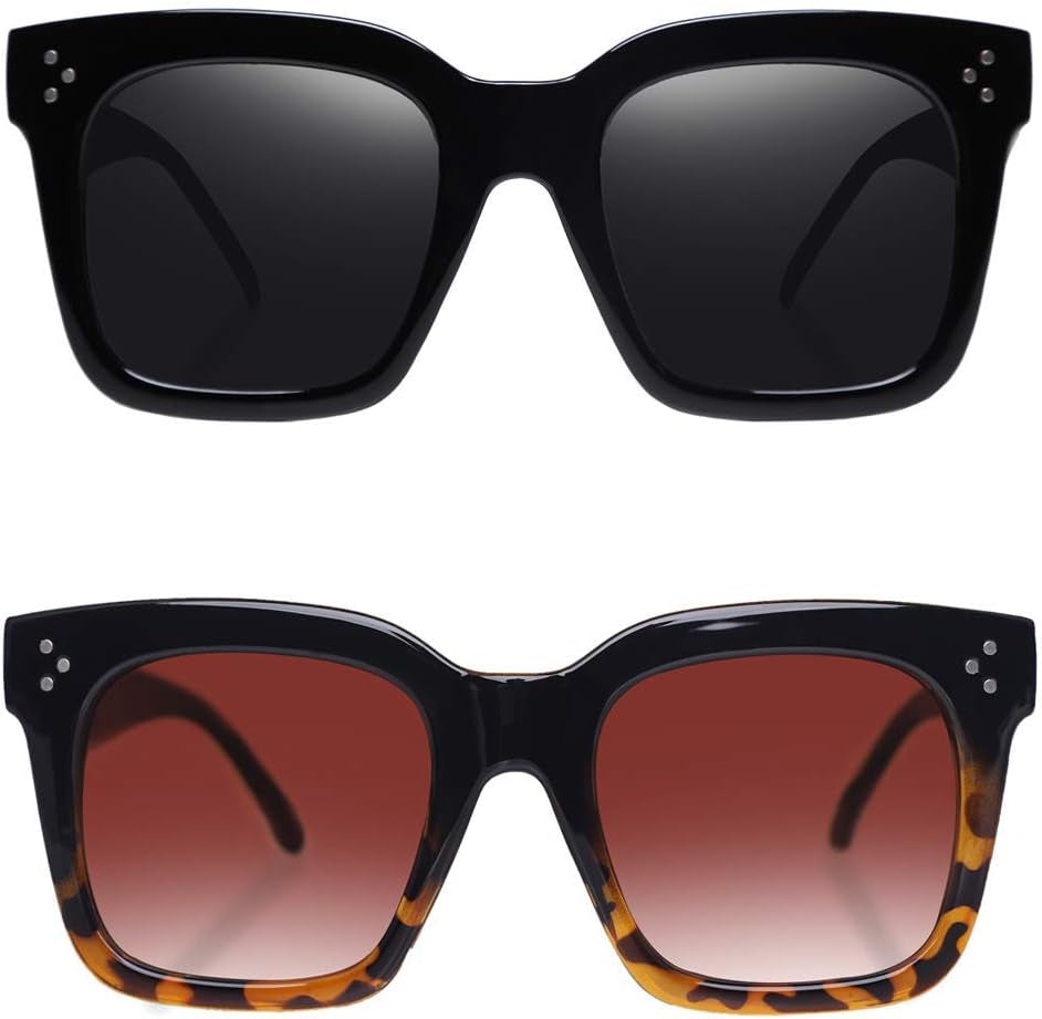 Vintage Women Oversized Sunglasses Designer Luxury Square Sun Glasses UV400 Protection Flat Lens