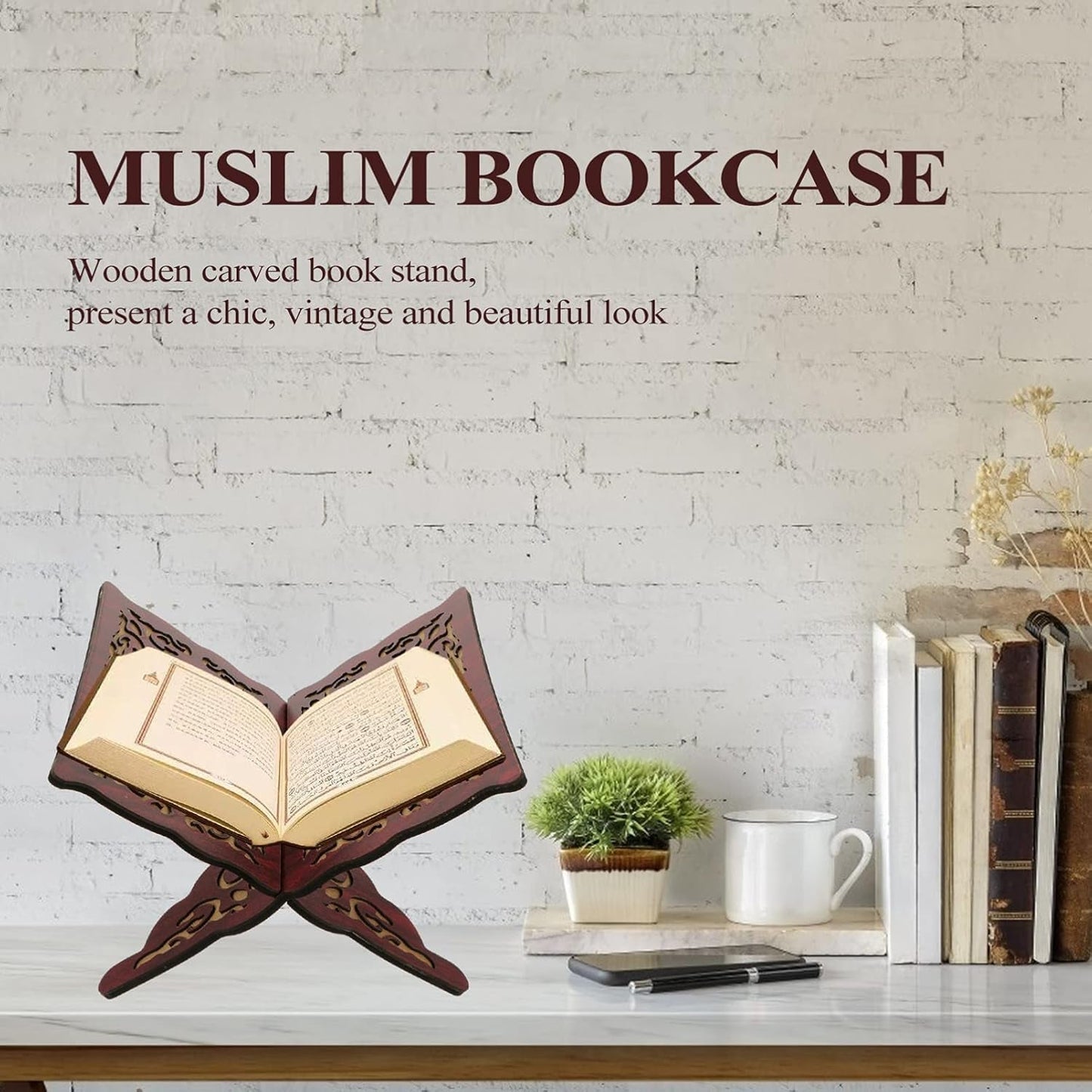 Wooden Quran Stand 11.4 X 8.2 Inches Stand Muslim Bible Holder Islam Foldable Rehal Bible Magazine Cookbook Rehal for Quran Display Holder Islam Religious Gift