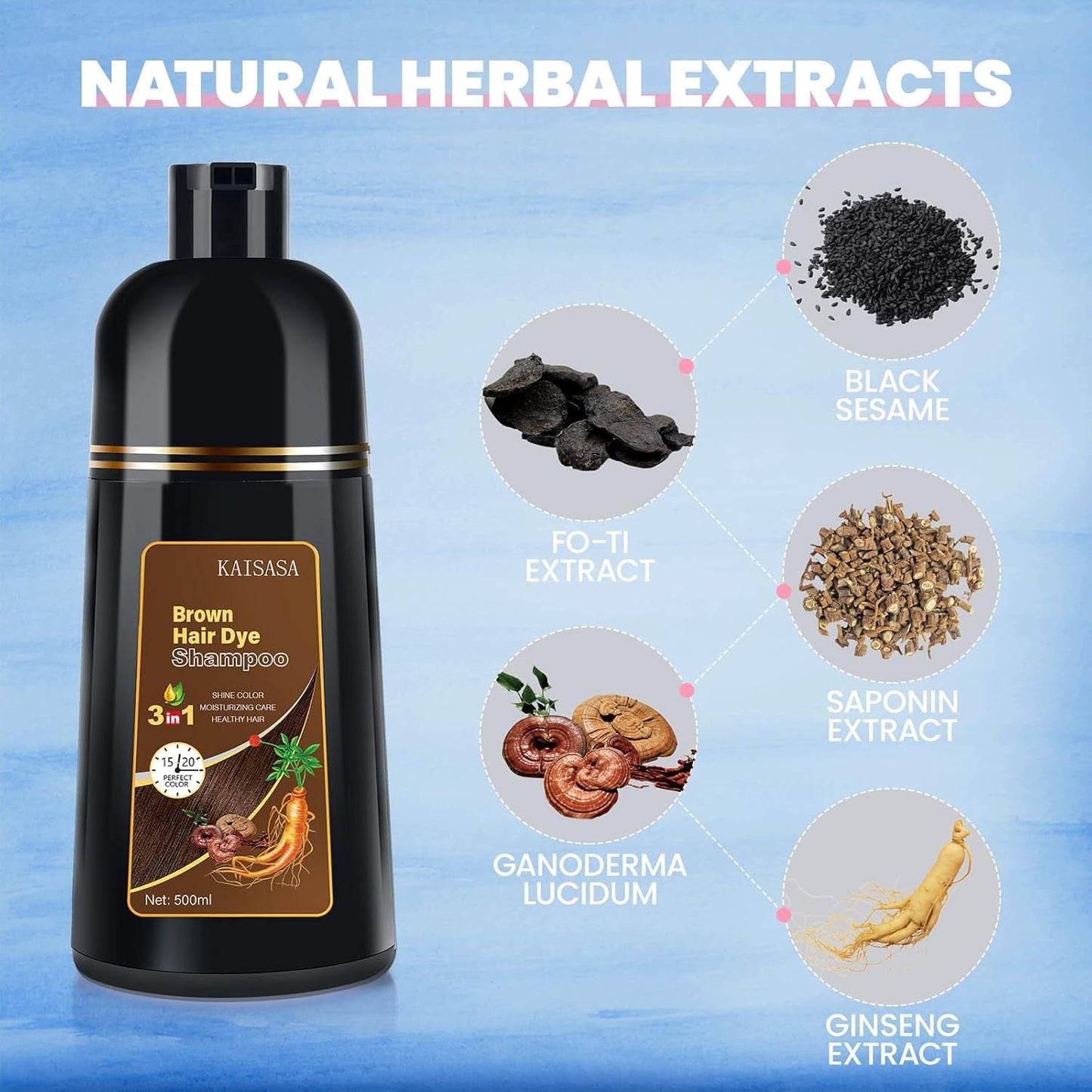 KAISASA Hair Color Shampoo, Brown Hair Dye Shampoo 3 in 1 for Women&Men, Herbal Ingredients, Shampoo Hair Dye in Minutes/Semi-Permanent/(16.9 FL OZ)