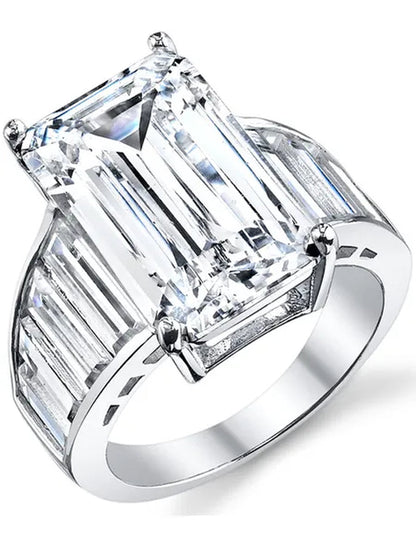 Women'S Angelina Jolie Sterling Silver Engagement Wedding Ring Emerald Cut Cubic Zirconia 10 X 16 MM CZ