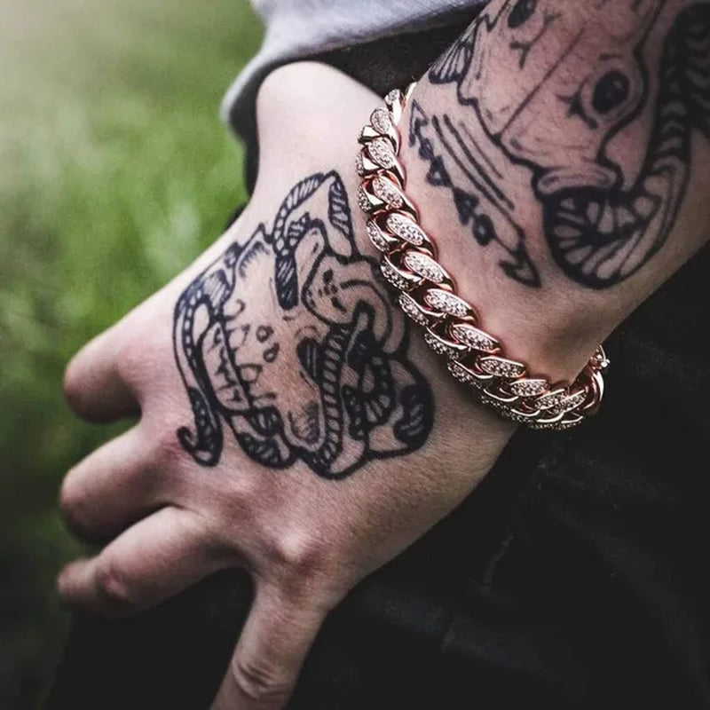 Iced Out Watch 18K Gold Diamond Miami Cuban Chain Link Choker Hip Hop Jewelry Gold Chain for Men Necklace Bracelet Ring Set