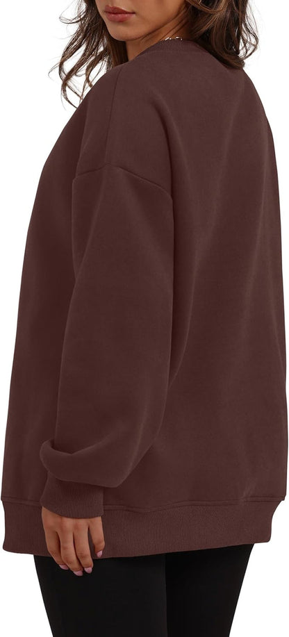 Womens Oversized Sweatshirts Crewneck Long Sleeve Tops Fleece Pullover Fall Fashion Clothes with Pocket