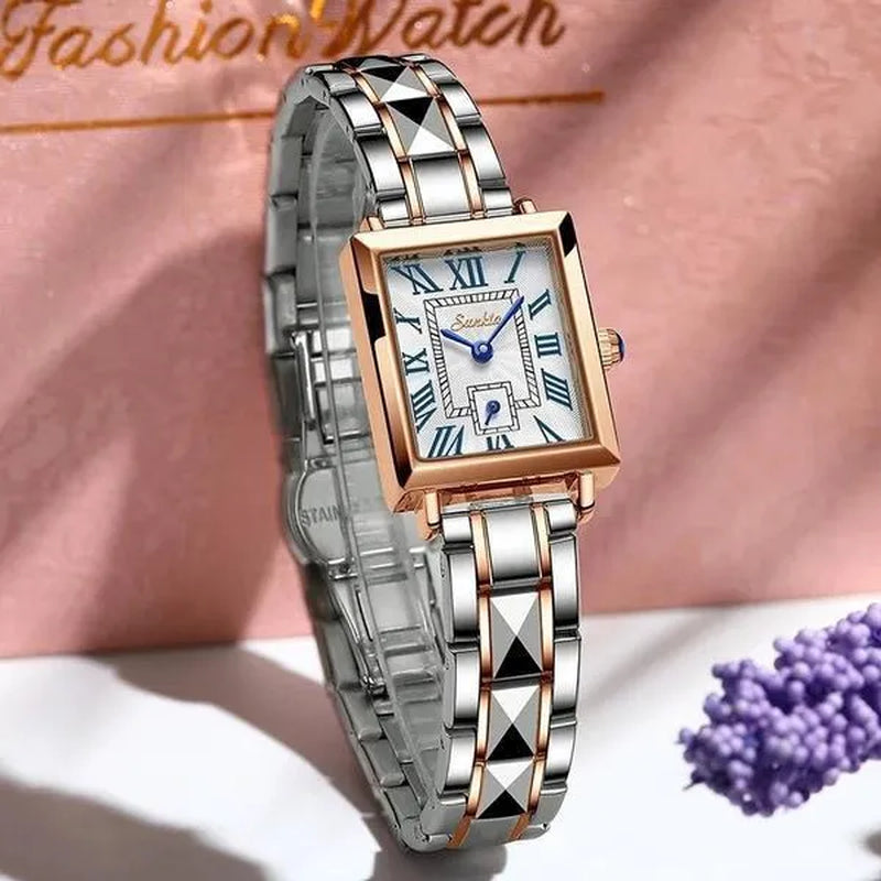 2021 LIGE Brand SUNKTA Women Watches Fashion Square Ladies Quartz Watch Bracelet Set Dial Simple Rose Gold Luxury Women Watches
