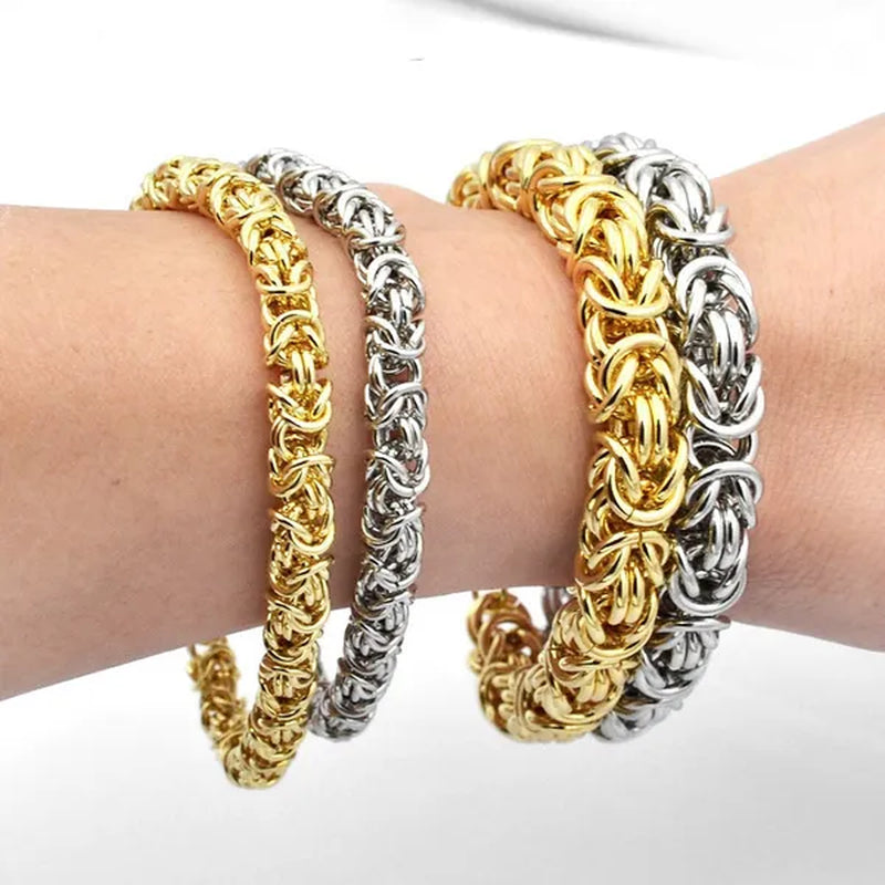 6/8Mm Wide Fashion 316L Stainless Steel Silver/Gold round Circle Byzantine Link Chain Men/Women Necklace or Bracelet 1PCS New