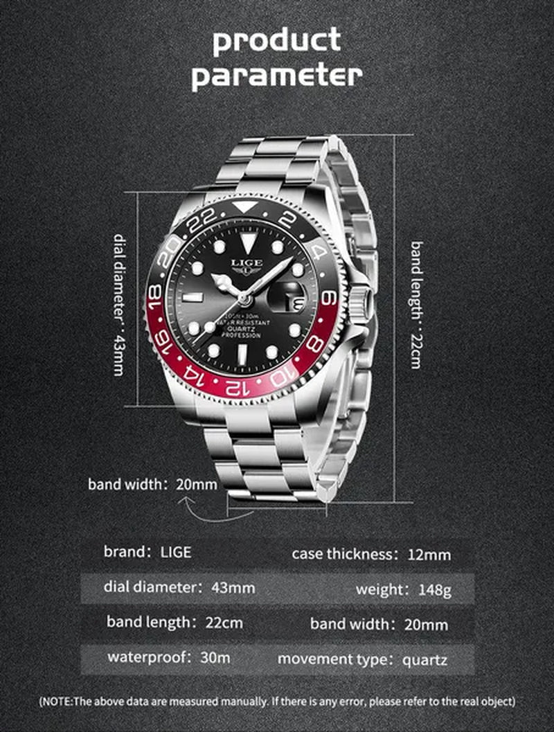 LIGE Military Men's Watch Stainless Steel Band Date Mens Business Male Watches Waterproof Luxuries Men Wrist Watches for Men