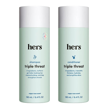 Hers Triple Threat Shampoo and Conditioner Set for Women - Thickening, Moisturizing, Reduces Shedding - Color Safe Hair Loss Shampoo and Conditioner - Napa Rose - 2 X 6.4 Fl Oz