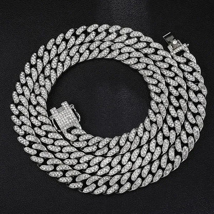 Hip Hop Iced Out Paved Rhinestones 13MM Full Miami Curb Cuban Chain CZ Bling Rapper Necklaces Bracelet Watch for Men Jewelry Set