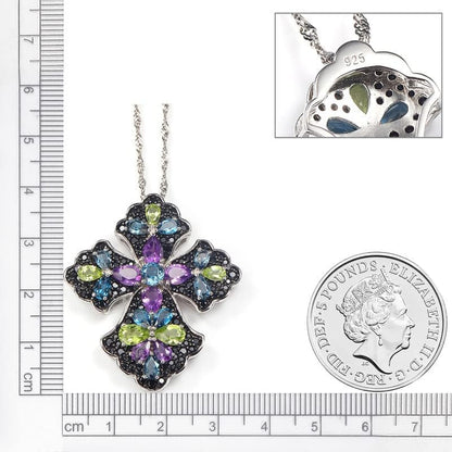 Women'S Stunning Colorful Diamond Cross Pendant Sterling Silver Chain Gemstone Cross Necklaces 18", Various Styles