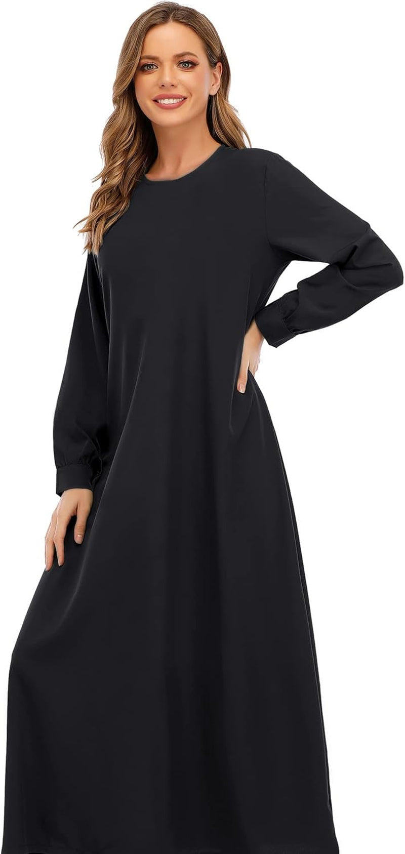 Womens Abaya Long Sleeve Muslim Dress Prayer Clothes Casual Islamic Kaftan with Pocket