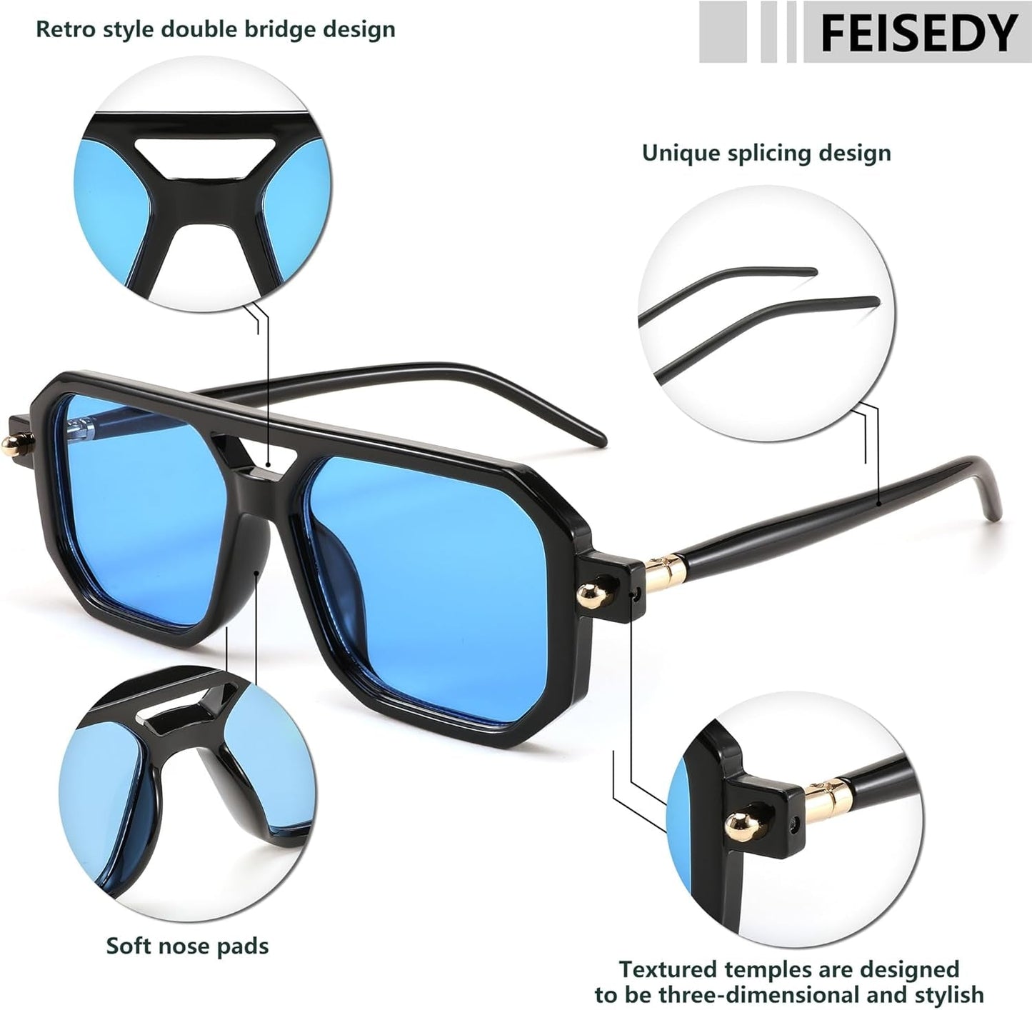 Vintage Square 70S Flat Aviator Sunglasses Women Men Classic Retro Stylish Frame UV400 Sunglasses B2622