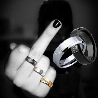Fuck off Retro Steel Ring Black Silver Tone Male Simple Rings Jewelry Accessories Gifts