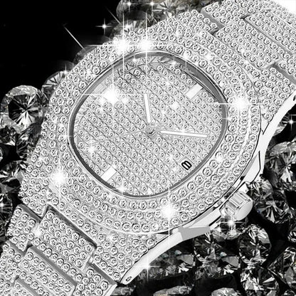 Hip Hop Iced Out Paved Rhinestones 13MM Full Miami Curb Cuban Chain CZ Bling Rapper Necklaces Bracelet Watch for Men Jewelry Set