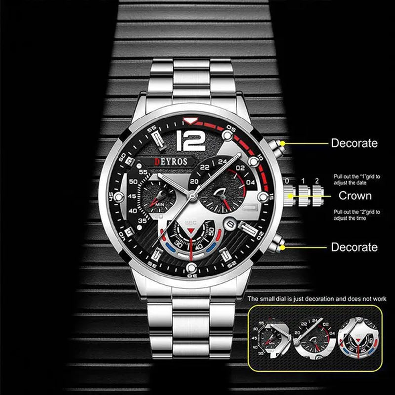 Fashion Men’s Stainless Steel Watches Luxury Quartz Wristwatch Calendar Luminous Clock Men Business Casual Watch