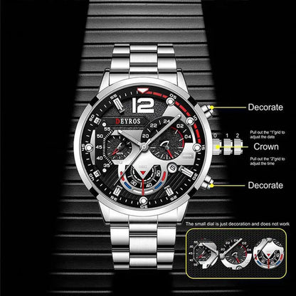 Fashion Men’s Stainless Steel Watches Luxury Quartz Wristwatch Calendar Luminous Clock Men Business Casual Watch