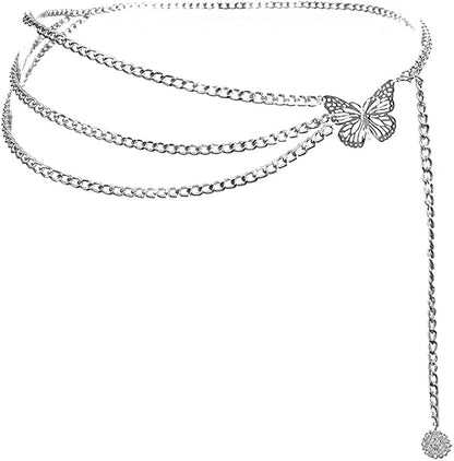 Women Long Tassel Waist Chain Belt Multilayer Body Belly Chain Metal Gold Silver Waist Chain Belt for Women Dress