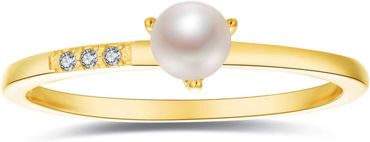 18K Gold Vermeil Delicate Tiny White Pearl Ring