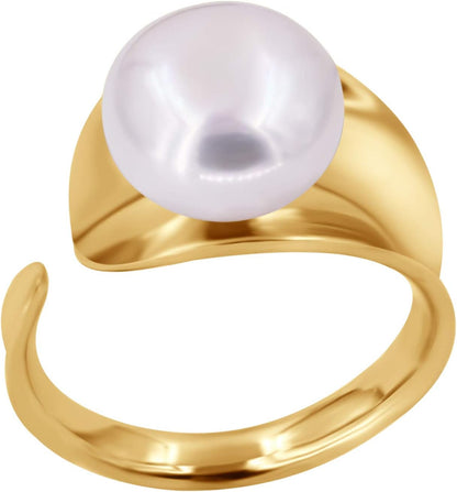 Sterling Silver Womens Pearl Ring Gold Freshwater Ajustable