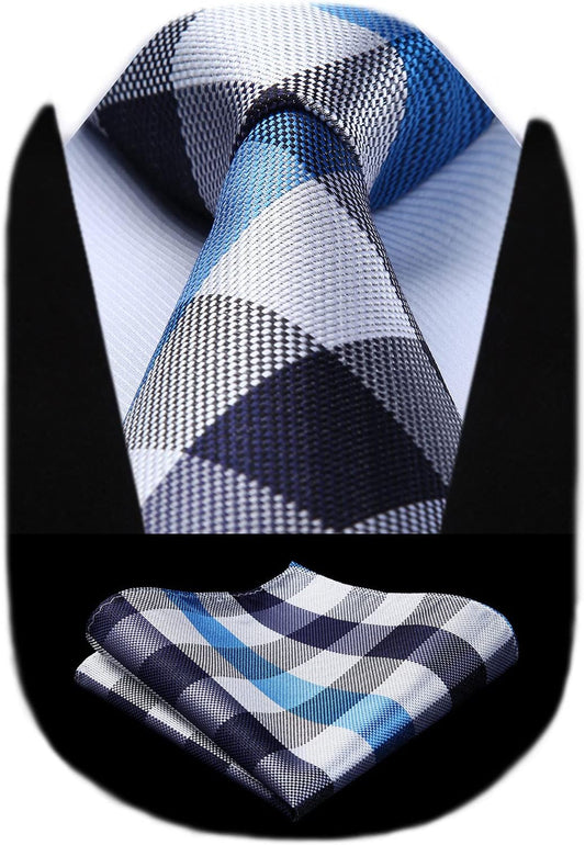 Ties for Men Formal Business Plaid Checked Mens Ties and Pocket Square Set Classic Wedding Necktie Handkerchief