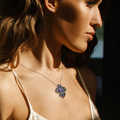 Women'S Stunning Colorful Diamond Cross Pendant Sterling Silver Chain Gemstone Cross Necklaces 18", Various Styles