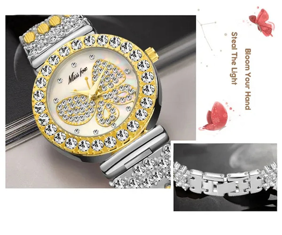 Butterfly Women Watches Luxury Brand Big Diamond 18K Gold Watch Waterproof Special Bracelet Expensive Ladies Wrist Watch