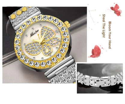 Butterfly Women Watches Luxury Brand Big Diamond 18K Gold Watch Waterproof Special Bracelet Expensive Ladies Wrist Watch