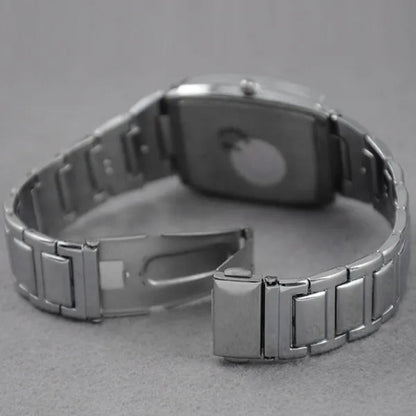 Fashion Men Stainless Steel Square Dial Quartz Wrist Watch Casual Diamond Bracelet Black White